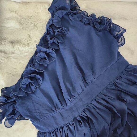 NEW Lulus Splendid Charisma Navy Ruffled Pleated One Shoulder Midi Dress - Picture 14 of 16